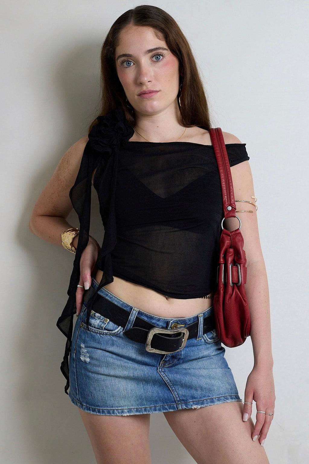 Florence One Shoulder Mesh Rose Top