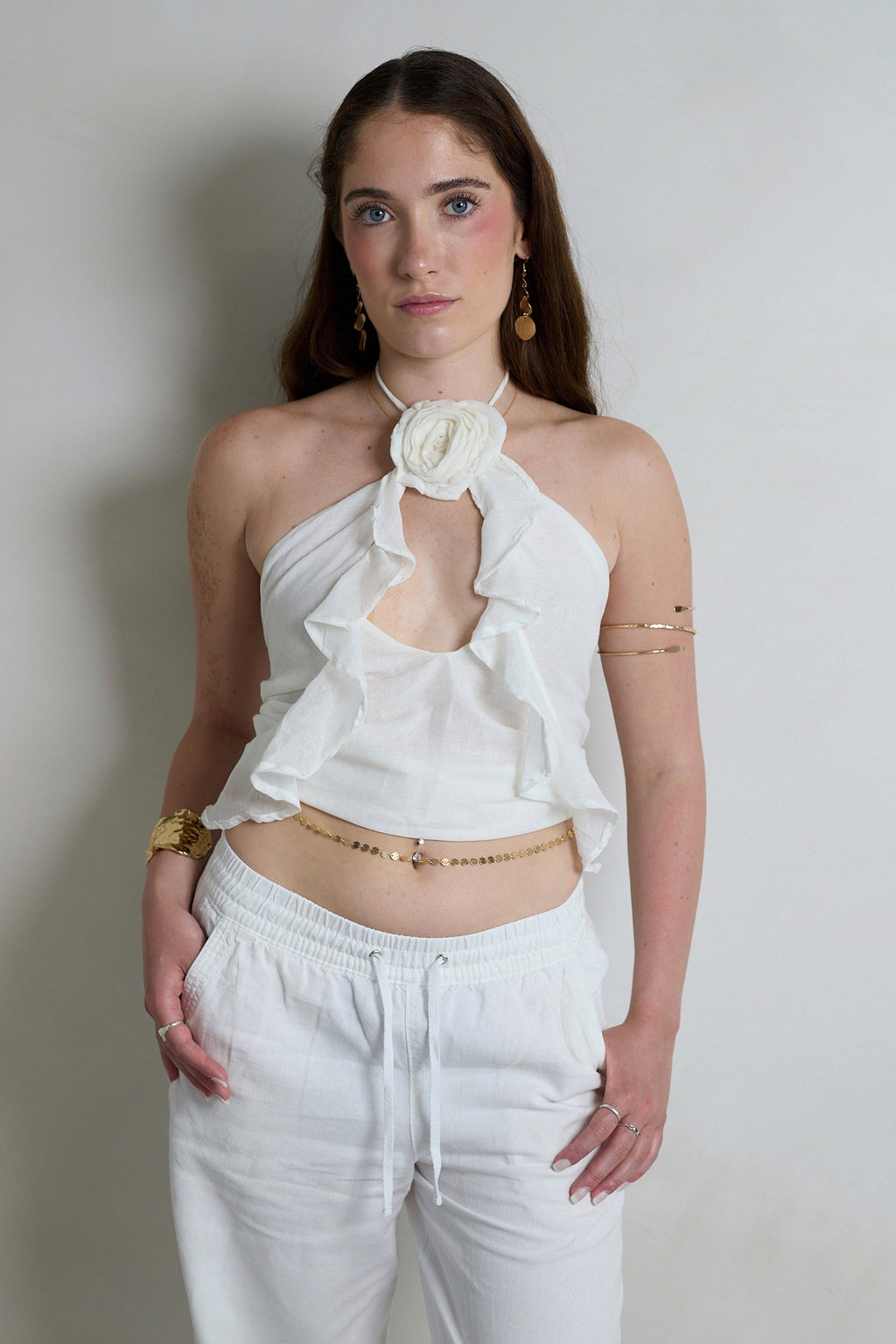 Anastasia Halterneck Ruffle Flower Top