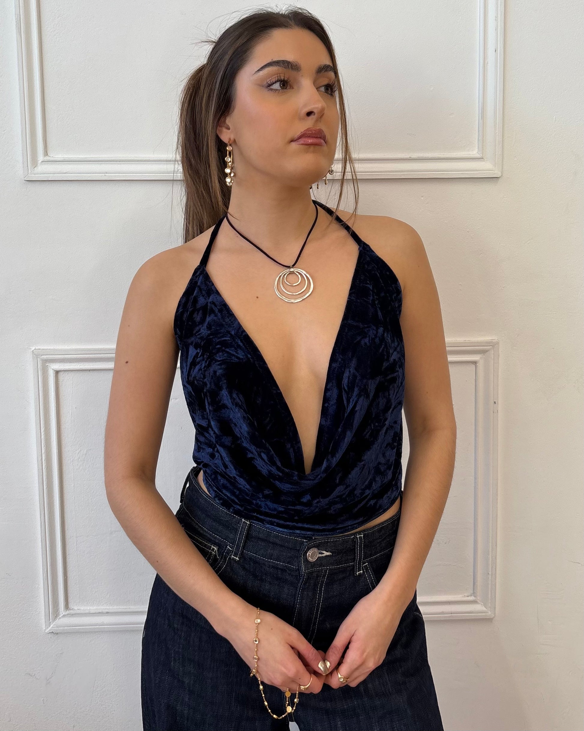 Valentina Plunge Top - Navy