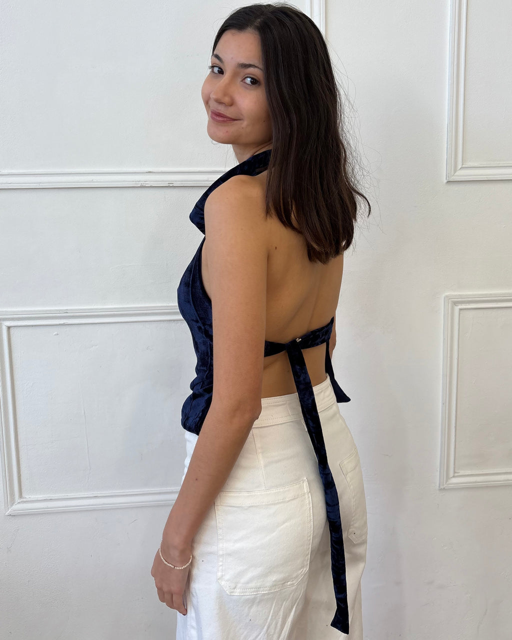 Valentina Cowl Neck Top - Navy