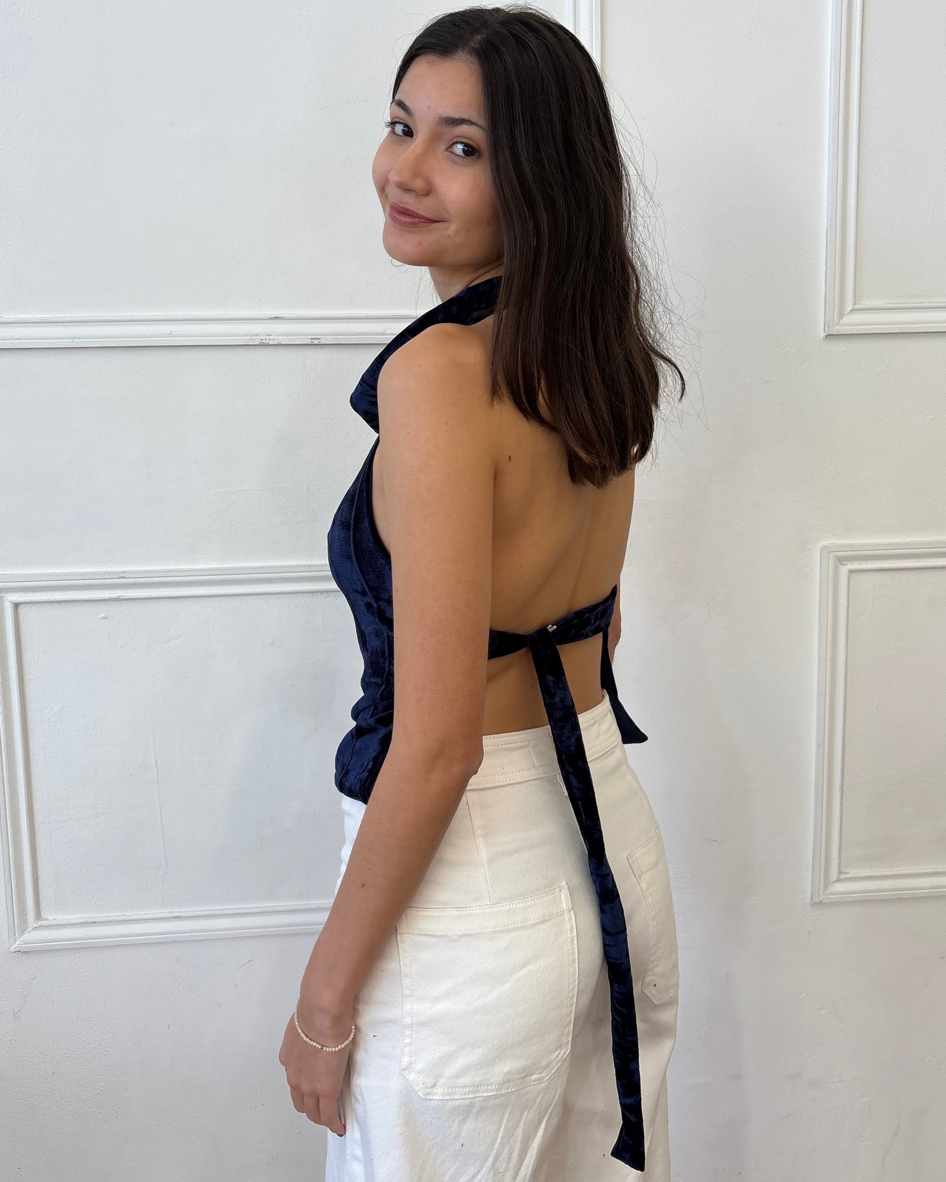 Valentina Cowl Neck Top - Navy