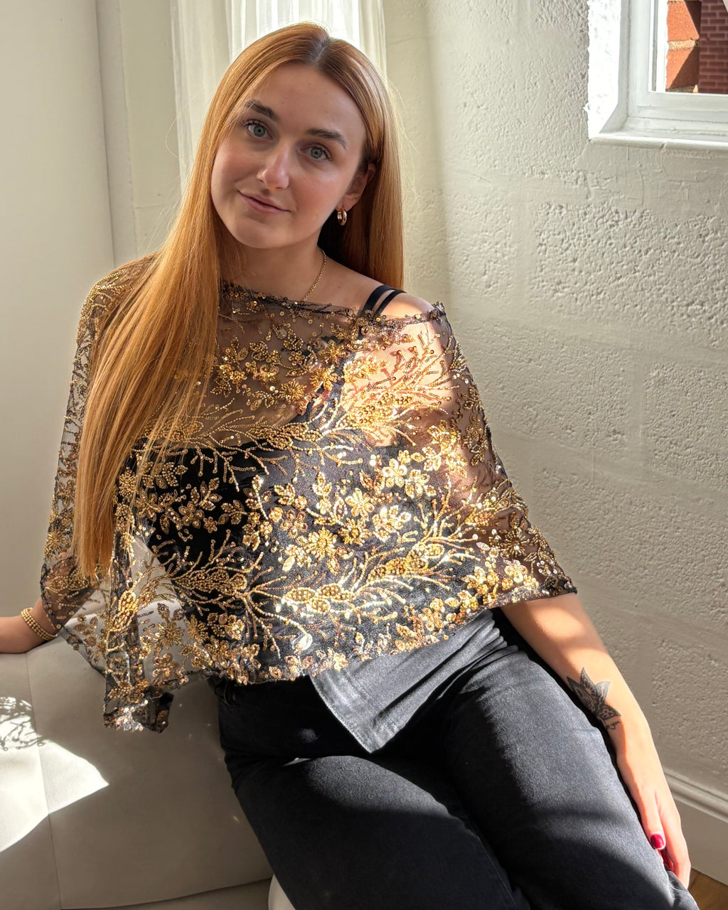 Ophelia Shawl - Black and Gold