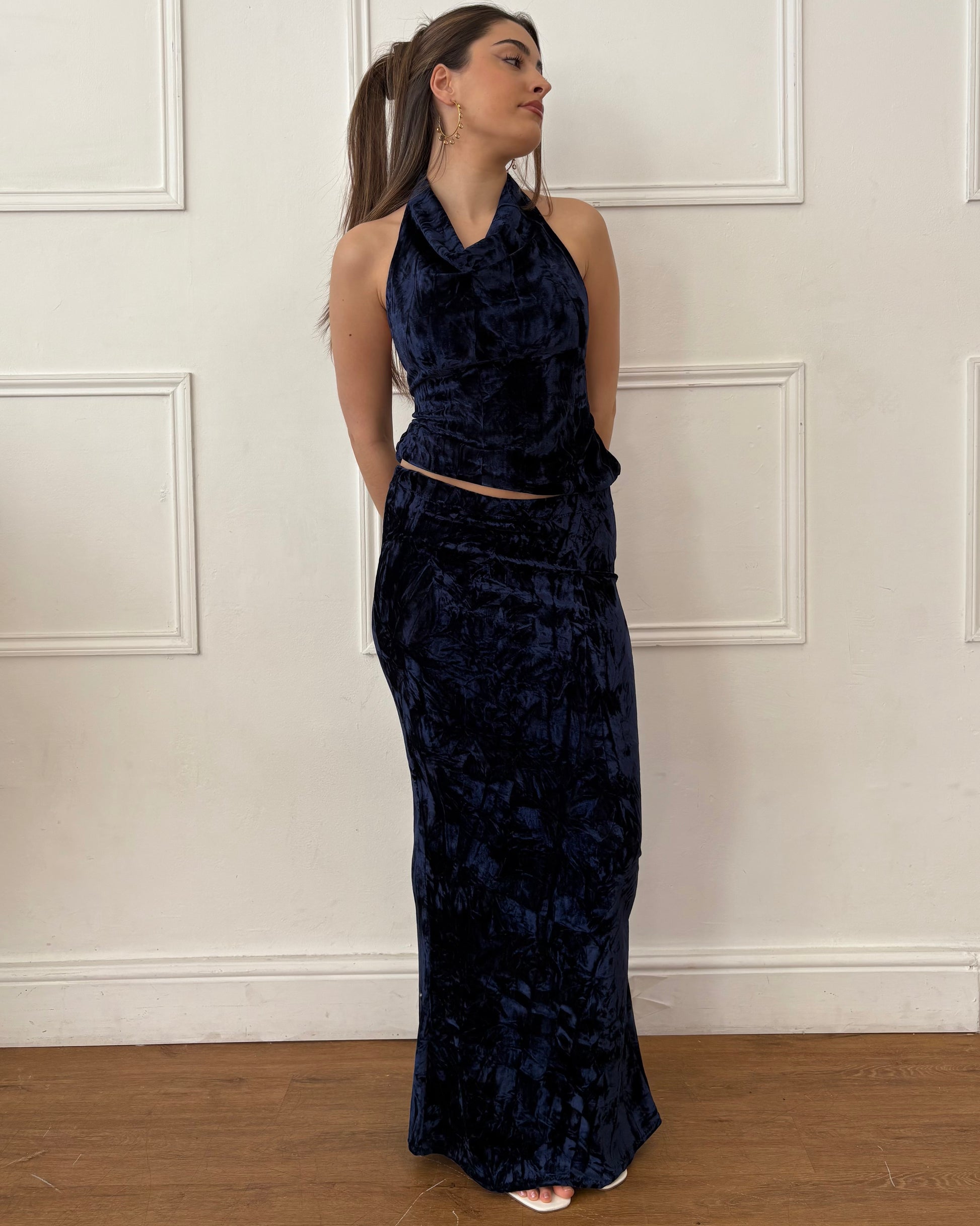 Valentina Cowl Neck Top - Navy