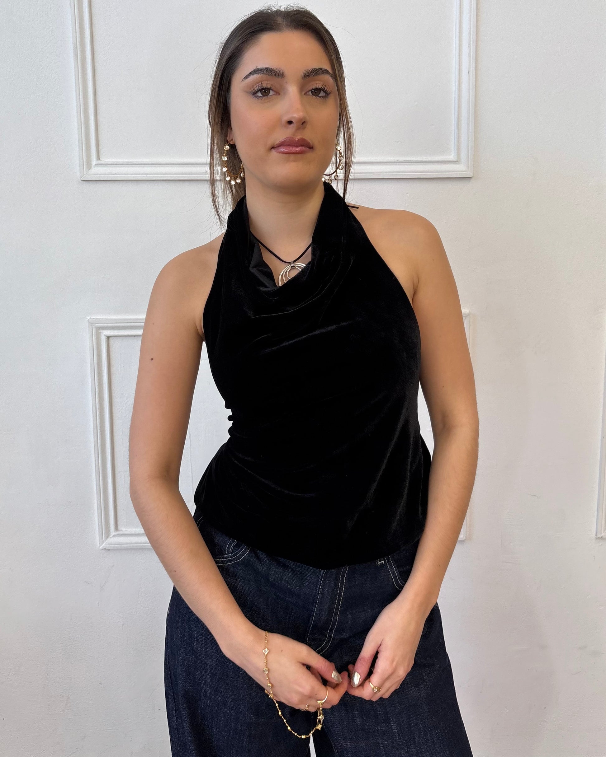 Valentina Cowl Neck Top - Black