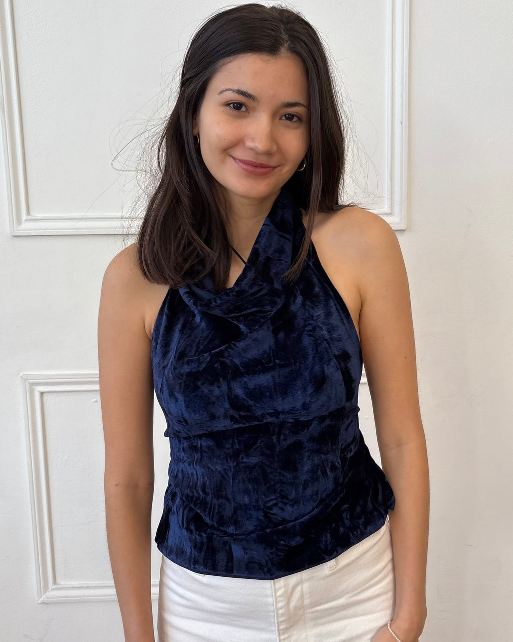 Valentina Cowl Neck Top - Navy