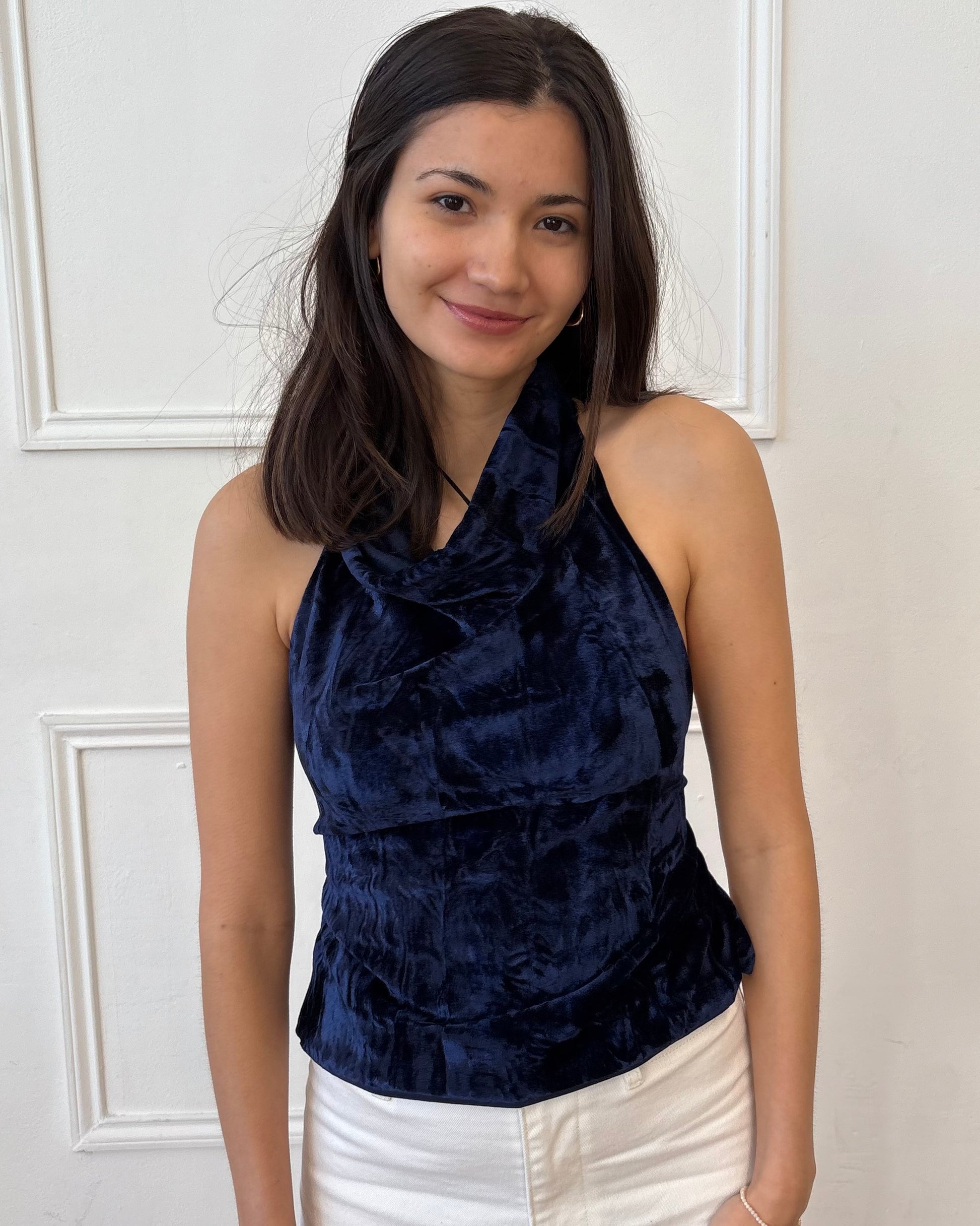 Valentina Cowl Neck Top - Navy