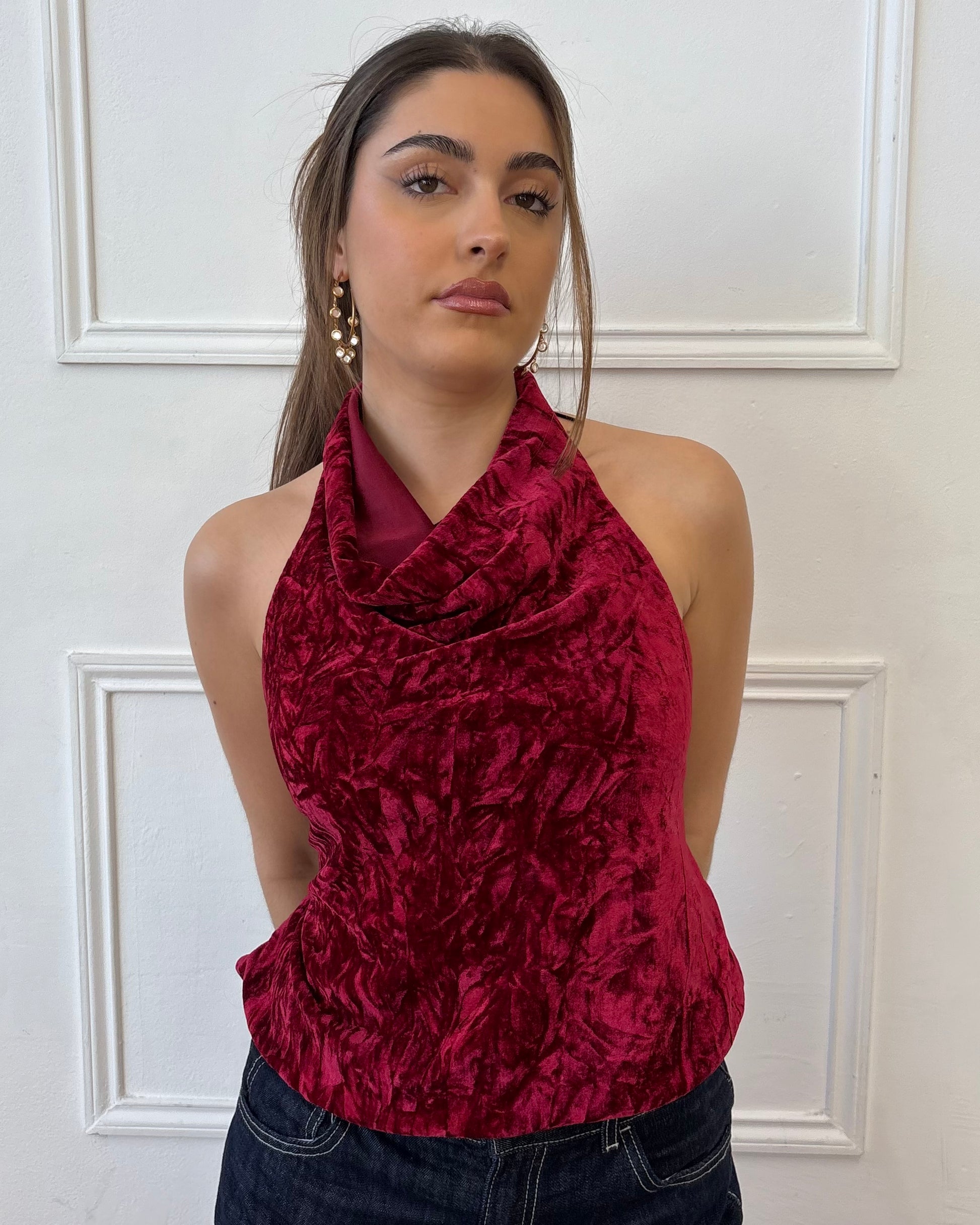 Valentina Cowl Neck Top - Red