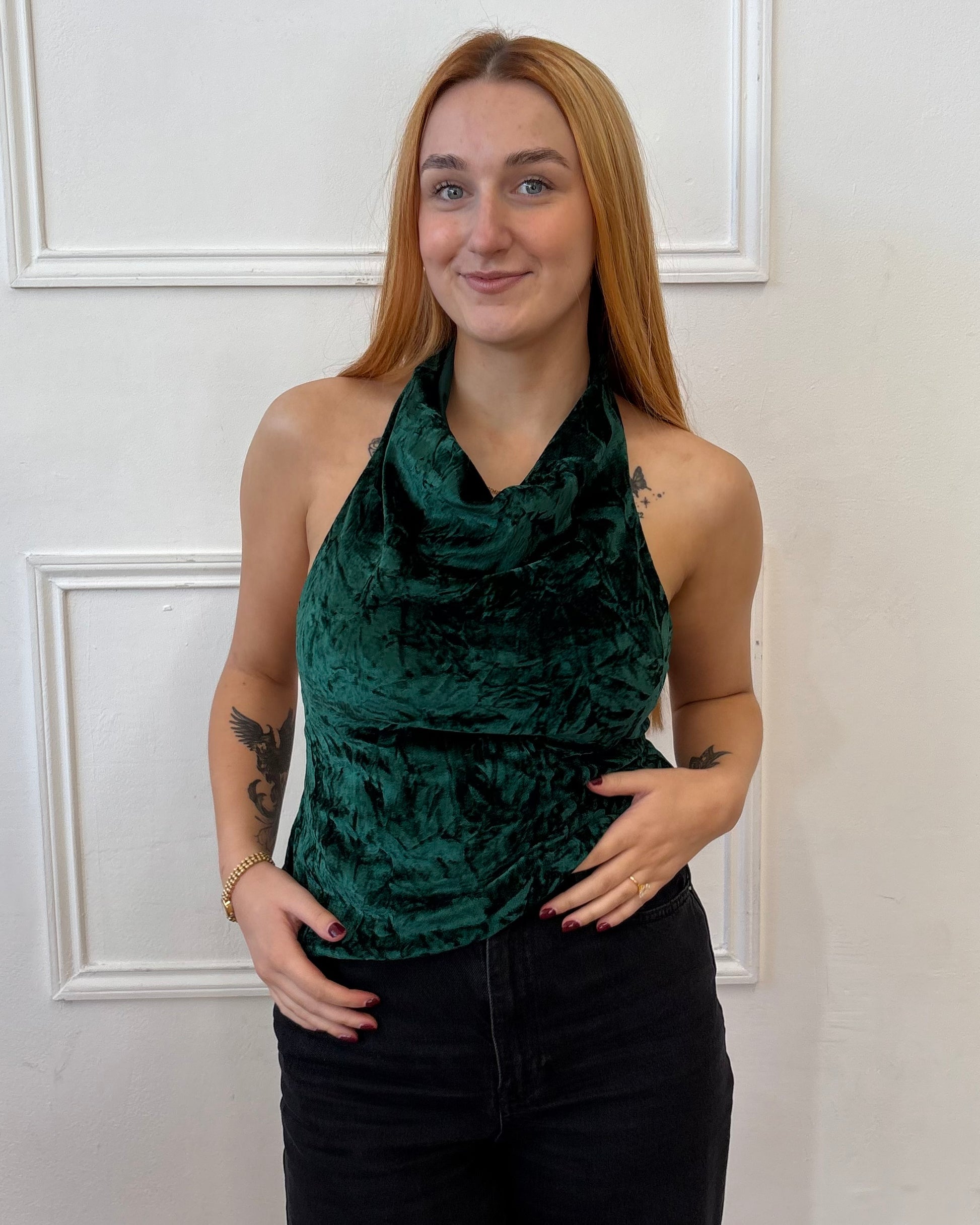 Valentina Cowl Neck Top - Emerald